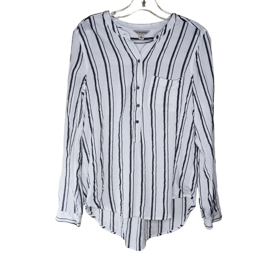 Lucky Brand Size Small Cotton Striped Button Down Long Sleeve Shirt Tab Sleeves